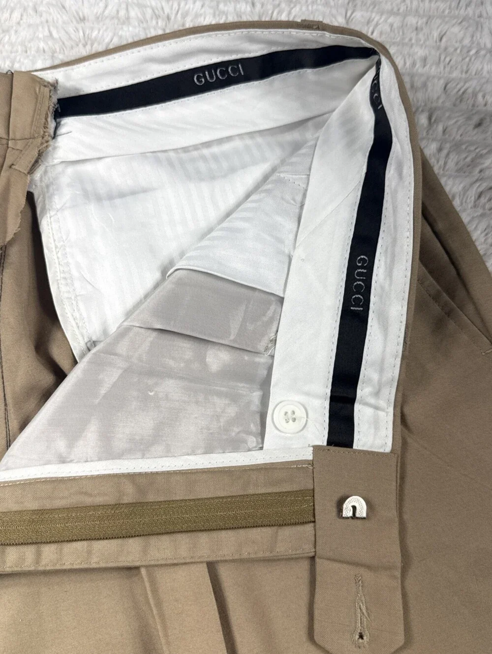 Gucci Men Wool Poly Beige Pants Trousers Size 40 Fits 32x31” France VTG 2001 EUC